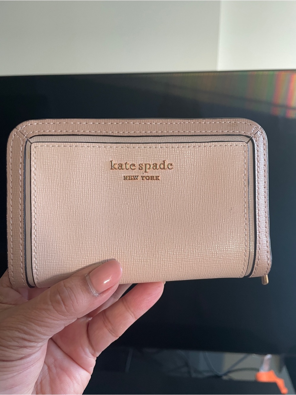 kate spade Pink Saffiano Zip-Around Wallet with Gold Logo